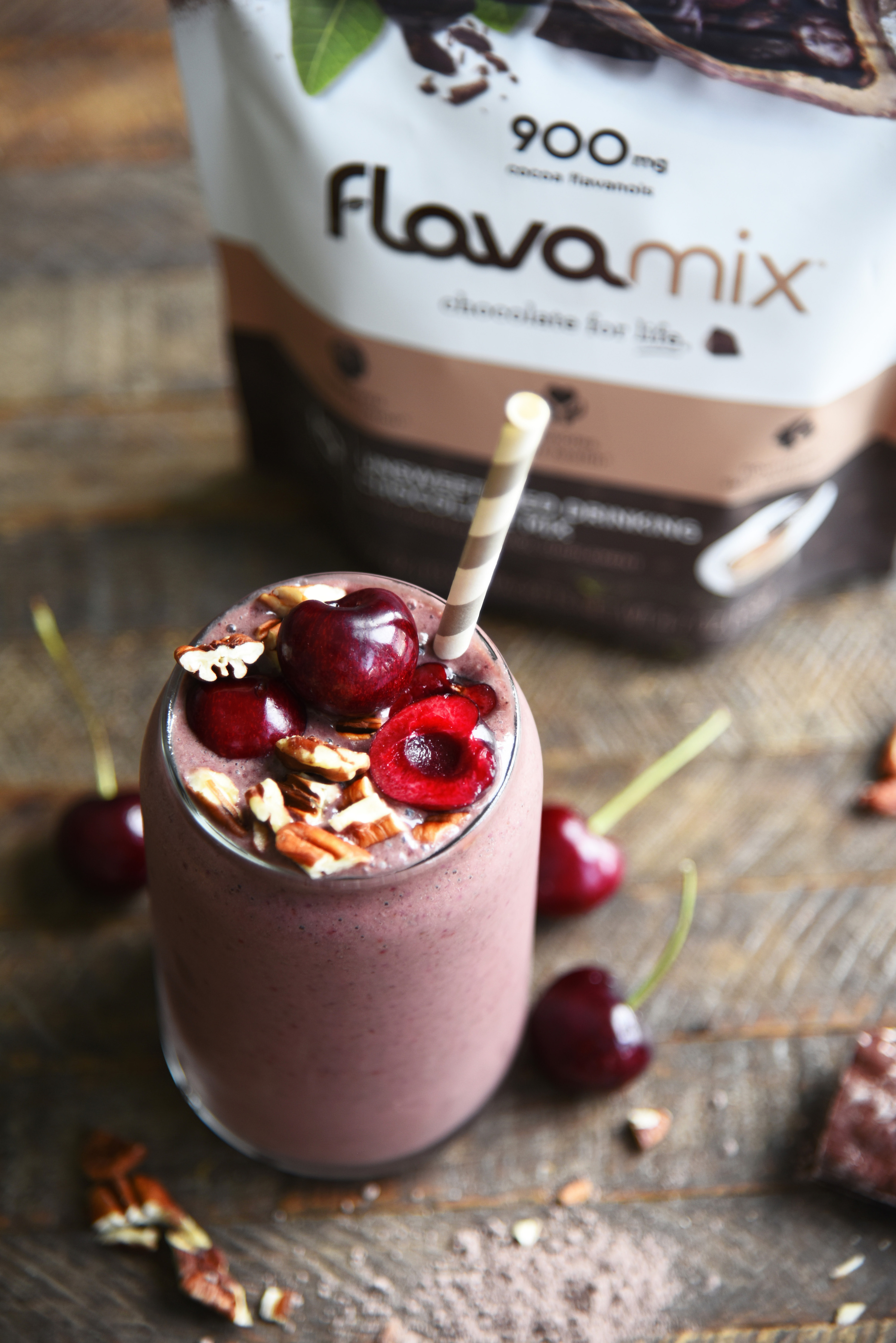Chocolate Cherry Pecan Smoothie Recipe with FlavaMix Unsweetened Drinking Chocolate - 900mg Cocoa Flavanols