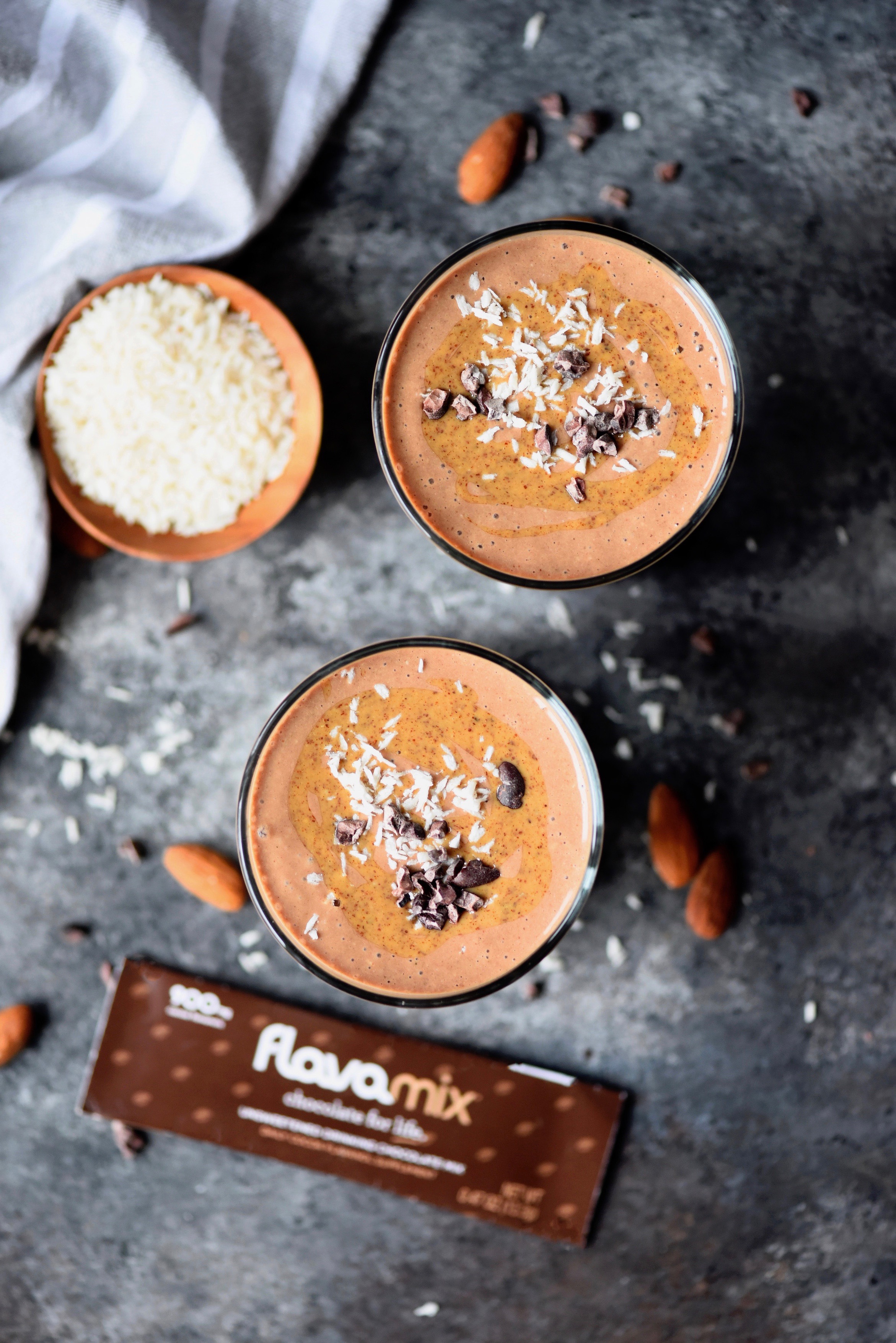 Chocolate Coconut Almond Butter Smoothie with FlavaMix Unsweetened Drinking Chocolate, 900mg Cocoa Flavanols