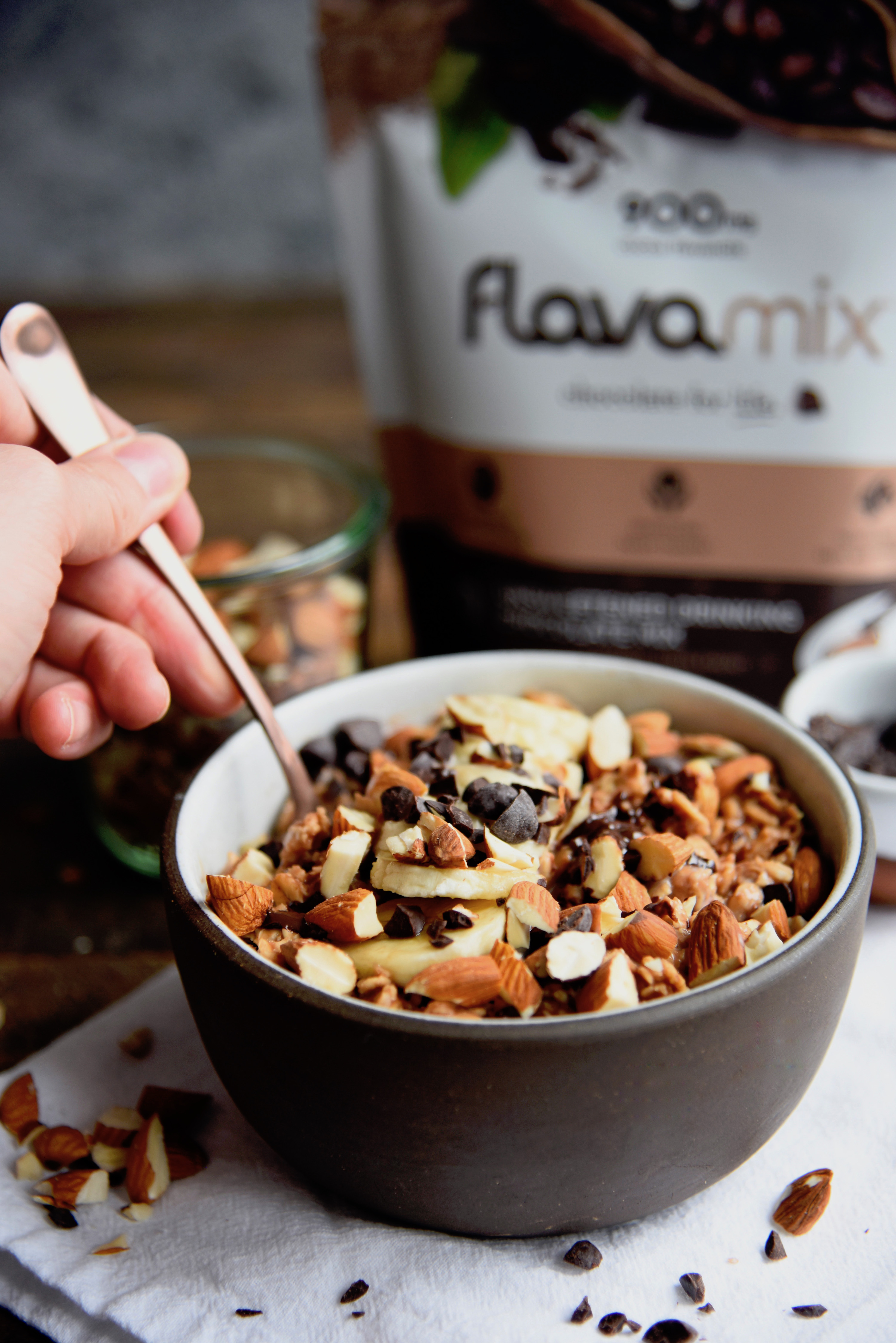 Chocolate Almond Oatmeal Recipe with FlavaMix Unsweetened Drinking Chocolate, 900mg Cocoa Flavanols