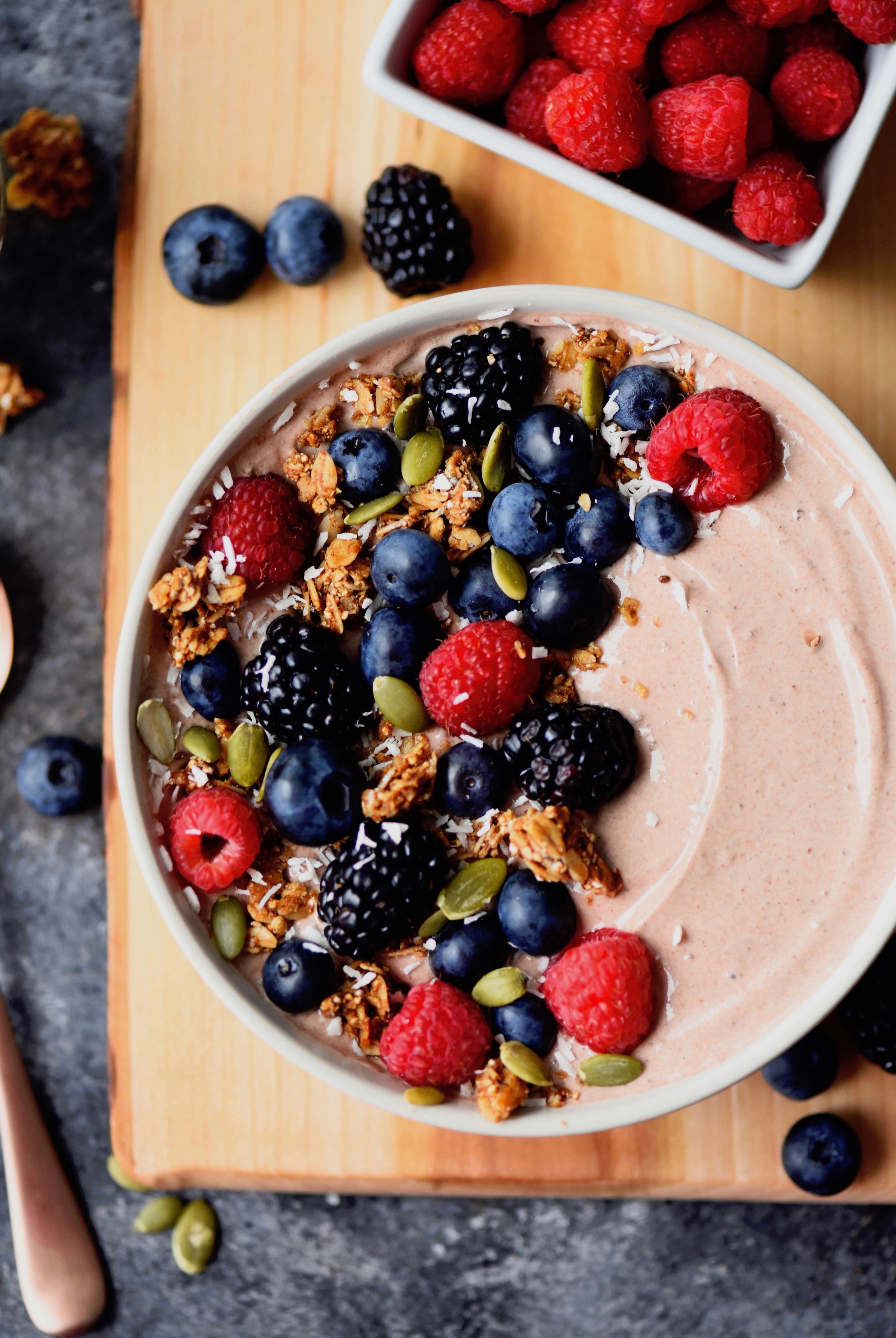 Chocolate Greek Yogurt Bowl with Fresh Berries, FlavaMix Unsweetened Drinking Chocolate, 900mg Cocoa Flavanols